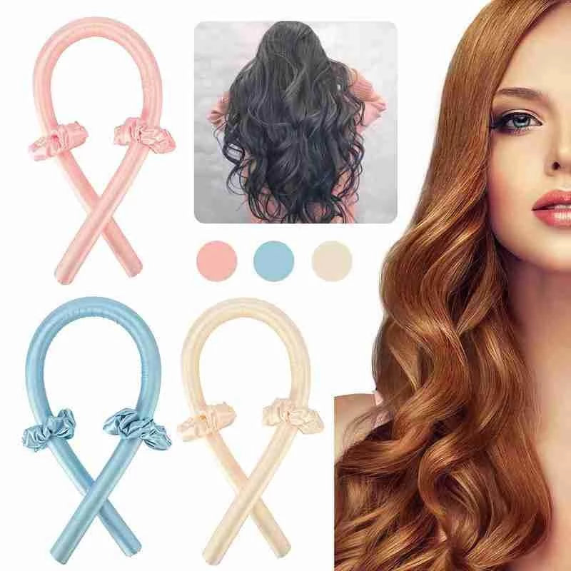 Heatless Curling Rod Curls w/ Silk Ribbon Curlers Headband - BB Collections Hair