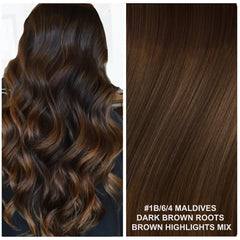 Russian Double Drawn Hand-Tied Wefts Extensions Dark Brown Roots w/ Highlights #1B/6/4 - BB Collections Hair