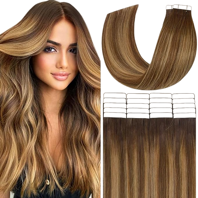 Remy Tape-Ins Ombre Chocolate Brown to Caramel Blonde #4/27 - BB Collections Hair