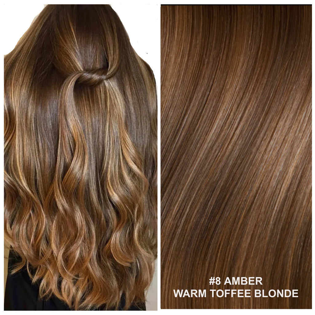 Russian Double Drawn Hand-Tied Wefts Extensions Warm Toffee Blonde #8 - BB Collections Hair