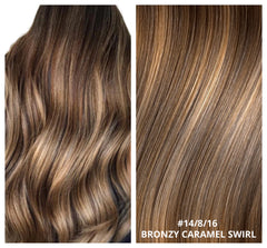 Russian Double Drawn Hand-Tied Wefts Extensions Bronzy Carmel Swirl #14/8/16 - BB Collections Hair