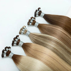 Russian Double Drawn Hand-Tied Wefts Extensions Dark Brown Roots w/ Highlights #1B/6/4 - BB Collections Hair