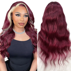 Scarlette 99J Skunk Stripe Burgundy Blonde Virgin Lace Wig - BB Collections Hair