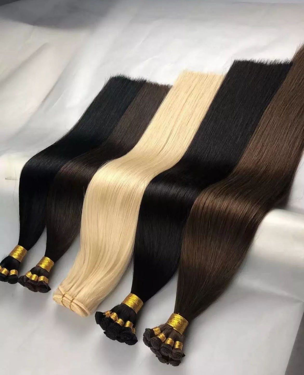 Russian Double Drawn Hand-Tied Wefts Extensions Bronzy Carmel Swirl #14/8/16 - BB Collections Hair