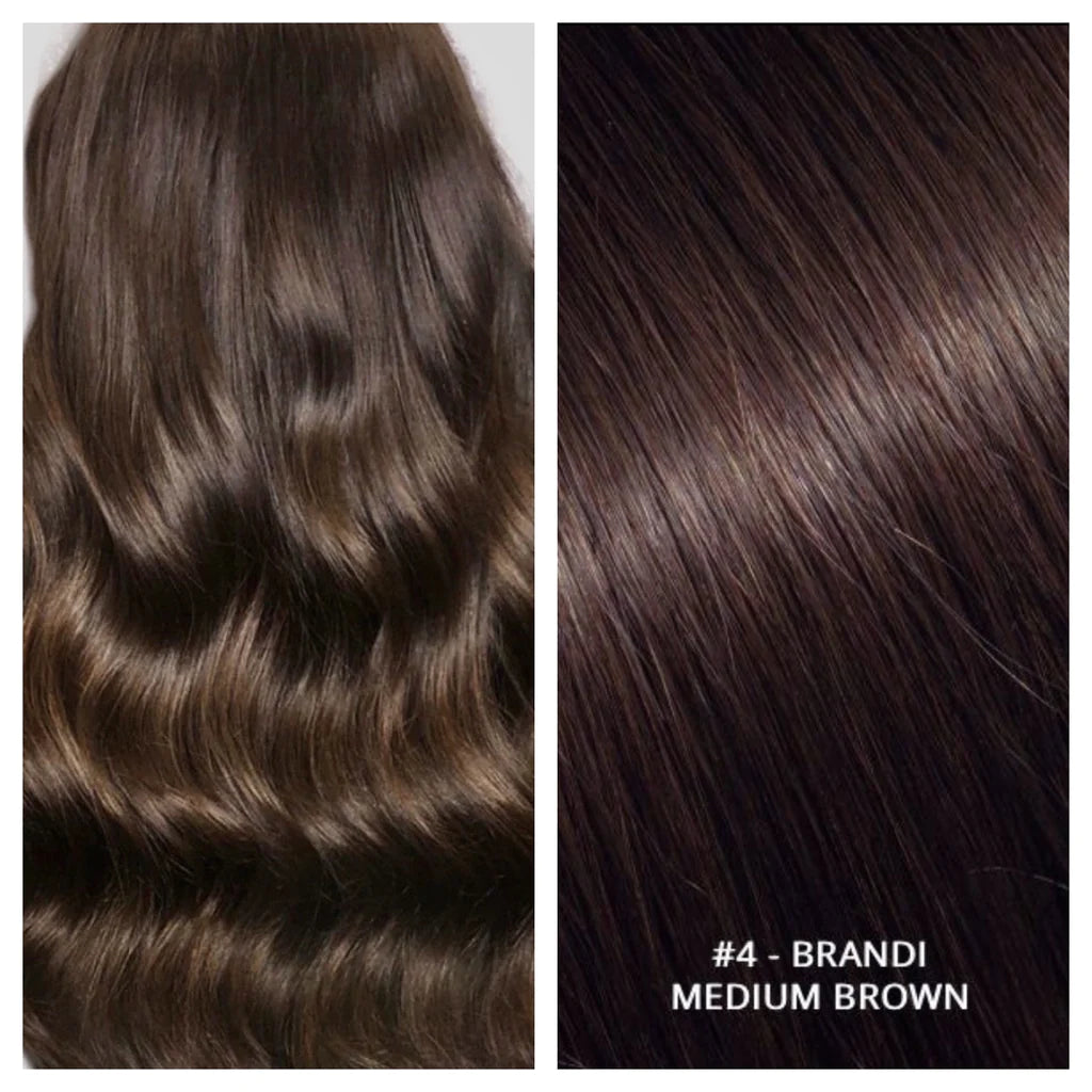 Russian Double Drawn Hand-Tied Wefts Extensions Medium Brown #4 - BB Collections Hair