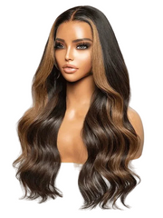 Kori Dark Brown Highlights w/Stripes Virgin Lace Wig - BB Collections Hair